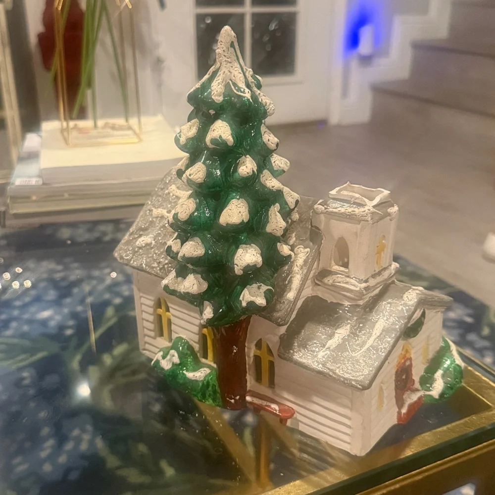 Vintage 1979 Department 56 Charming Holiday Village House with Snowy Green Tree